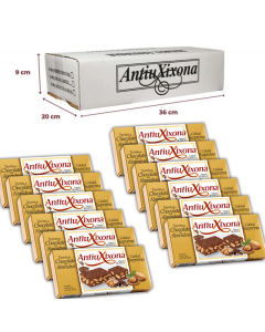 Caja de 12 unidades de Turrón de Chocolate con Almendras Antiu Xixona etiqueta blanca 200gr