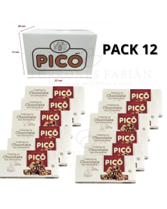CAJA DE 12 UNIDADES DE TURRON DE CHOCOLATE CON ALMENDRAS PICO 250GRS