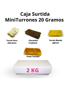 Surtido de Porciones Individuales de Turrón, Caja 2 Kg (100 porciones aprox) – Turrón Jijona, Alicante, Yema Tostada y Chocolate Crujiente