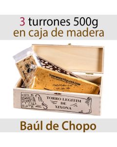 Lote de 3 Turrones en Baúl de Madera Barra Catalana